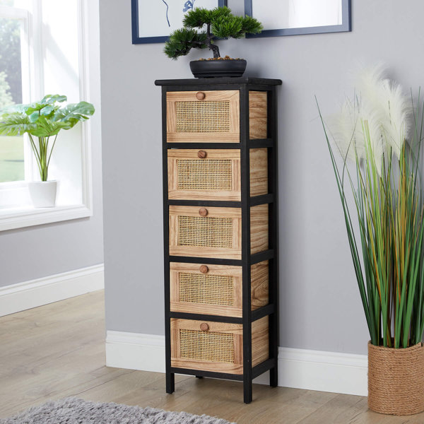 17 Stories Ambrey Fully Assembled 5 Rattan Drawer Chest Storage Unit ...